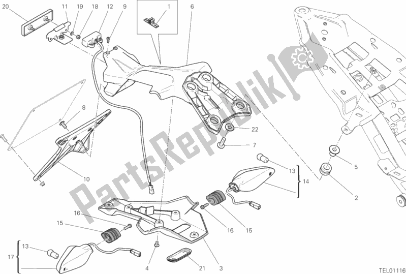 All parts for the Plate Holder of the Ducati Monster 821 Dark 2020